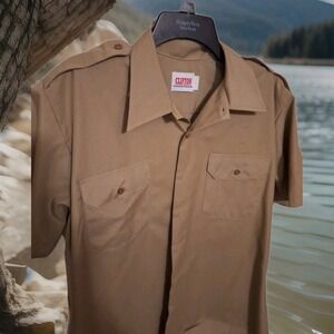 Mens Clifton Khaki Safari Short Sleeve L Shirt w/ Epaulettes & 2  Pockets -0033